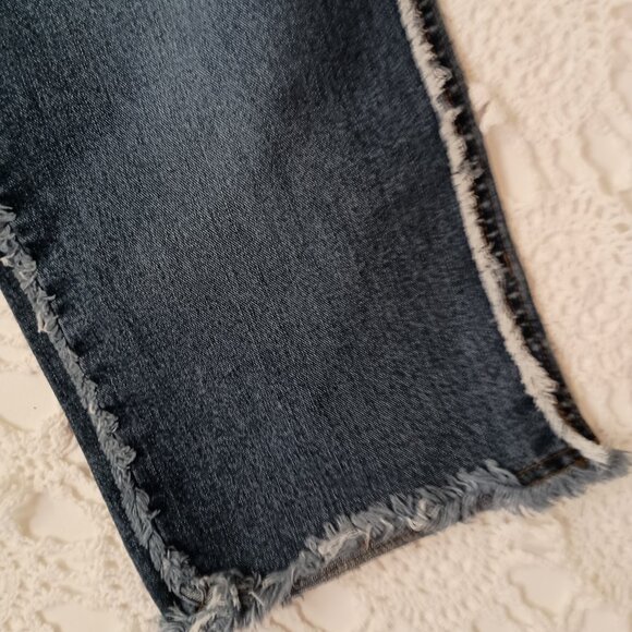 Vtg 90s Y2K Jeans Low Rise Fray Tattered Hem Medium Wash Blue Stretch 10 Women - Picture 2 of 8